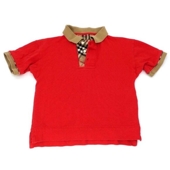 Burberry Polo Short Sleeve Shirt Collared Youth Boys 8Y Red Nova Check